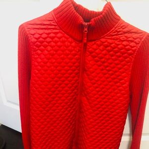 Red quilted sweater jacket